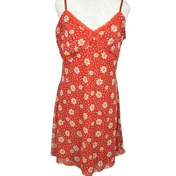 No Boundaries Women Juniors Size 19 XXL Slip Sun Mini Dress Salmon with Daisies - Picture 6 of 9